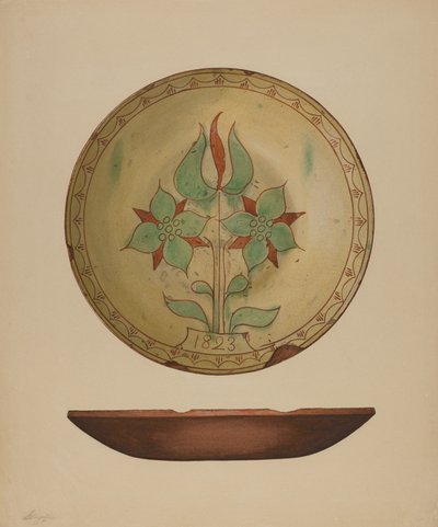 Talerz z tulipanem i dwoma kwiatami, 1938. autorstwa Giacinto Capelli