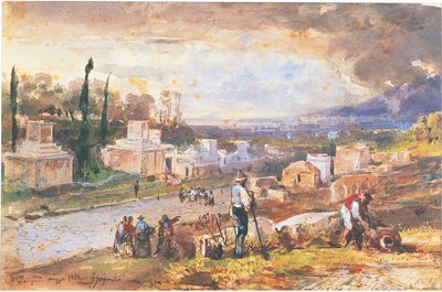 Włochy, Pompeje, Ulica Grobowców 1862 (akwarela) autorstwa Giacinto Gigante