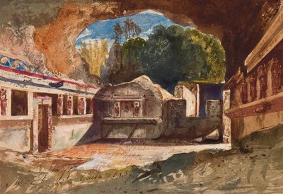 Tepidarium, Pompeje, z uzupełnieniami księżnej Marii Annunziata di Borbone (1843-1871), 1857 (ołówek, wc i gwasz na papierze) autorstwa Giacinto Gigante