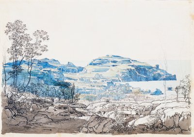 Widok Ischii (Lacco Ameno), ok. godz. 1845 (ołówek, długopis i akwarela) autorstwa Giacinto Gigante