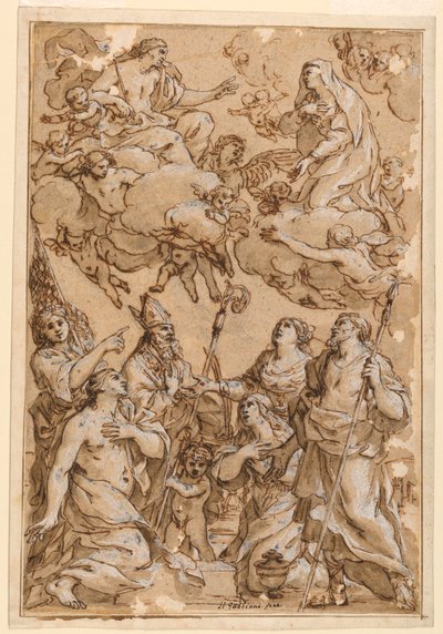 Rysunek Chrystus i Dziewica ze świętymi patronami Pistoi, 1638 r. autorstwa Giacinto Gimignani
