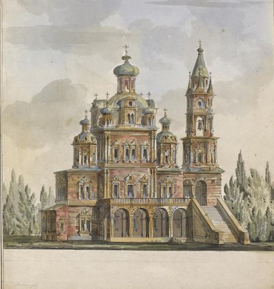 Projekt cerkwi Zaśnięcia Bogurodzicy przy ulicy Pokrowka w Moskwie autorstwa Giacomo Antonio Domenico Quarenghi