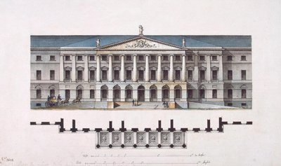 Projekt Instytutu Smolnego. Plan elewacji głównej i parteru, 1806-1808 autorstwa Giacomo Antonio Domenico Quarenghi