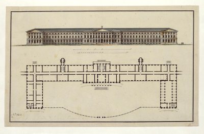 Projekt Instytutu Smolnego. Plan elewacji głównej i parteru, 1806-1808 autorstwa Giacomo Antonio Domenico Quarenghi