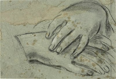 Skrzyżowane dłonie (recto); prawa stopa częściowo zakryta draperią (verso) autorstwa Giacomo Cavedone