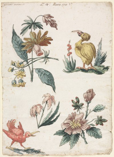 Kwiatowe wzory z dwoma ptakami, 1774. autorstwa Giacomo Cavenezia