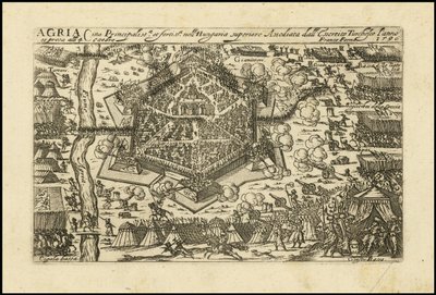 Agria - główne i ufortyfikowane miasto w Górnych Węgrzech oblężone przez turecką Cyssereite w 1596 r. autorstwa Giacomo Franco