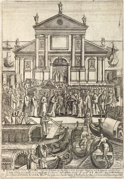 Doża i jego świta słuchają nieszporów w Boże Narodzenie w kościele San Giorgio Maggiore w Wenecji autorstwa Giacomo Franco