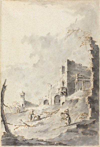 Capriccio klasycznych ruin z fortecą autorstwa Giacomo Guardi
