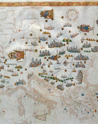 Mapa morska, szczegóły Europy Zachodniej, 1564 r. autorstwa Giacomo Maggiolo