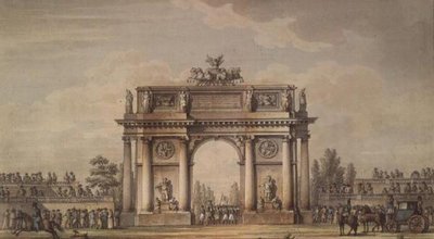 Widok na Bramy Narwy w Petersburgu z trybunami dla widzów autorstwa Giacomo Quarenghi