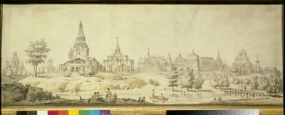 Widok dzielnicy Kołomienskoje w Moskwie, po lewej cerkiew Wniebowstąpienia - Dzieło Giacomo Antonio Domenico Quarenghi (1744-1817) autorstwa Giacomo Quarenghi