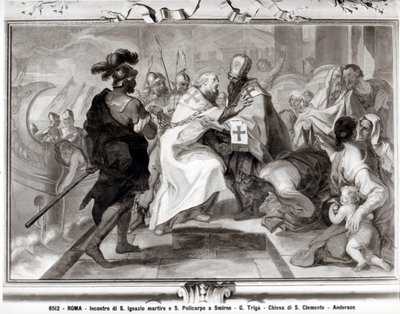 Spotkanie św. Ignacego z Antiochii (zm. 107 r.) i św. Polikarpa ze Smyrny (ok. 69-ok. 155 r.) autorstwa Giacomo Triga