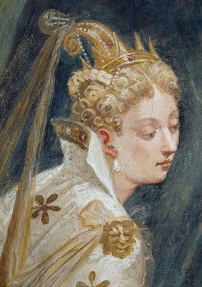Twarz Sophonisby, fragment fresku Sophonisba otrzymuje truciznę w obecności jej dziecka autorstwa Giambattista Zelotti