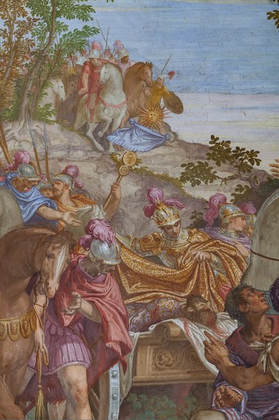 Aleksander Wielki przykrywający płaszczem zwłoki Dariusza, Sala Główna autorstwa Giambattista (1526 78) Zelotti
