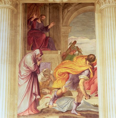 Morderstwo Dziewicy (fresk) autorstwa Giambattista (1526 78) Zelotti