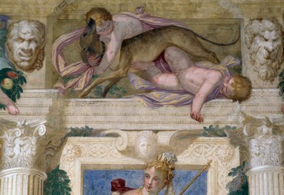 Putti z chartem i maszkaronami autorstwa Giambattista Zelotti