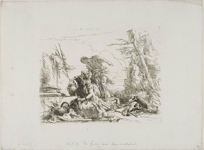 Kobieta z ramionami w łańcuchach i cztery inne postacie z Capricci autorstwa Giambattista Tiepolo