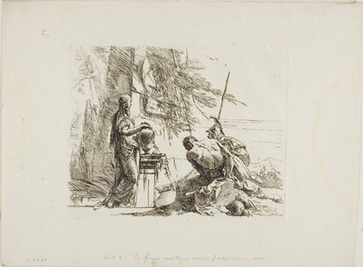 Kobieta z rękami na wazonie, żołnierz i niewolnik z Capricci autorstwa Giambattista Tiepolo