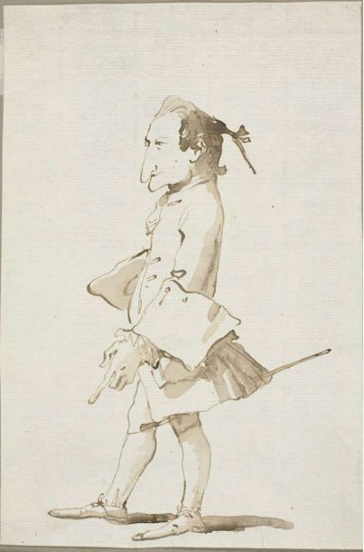 Karykatura mężczyzny, na całej długości, zwrócona w lewo autorstwa Giambattista Tiepolo