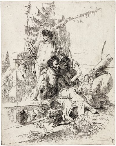 Punchinello udziela rad z serii „Scherzi di Fantasia” autorstwa Giambattista Tiepolo