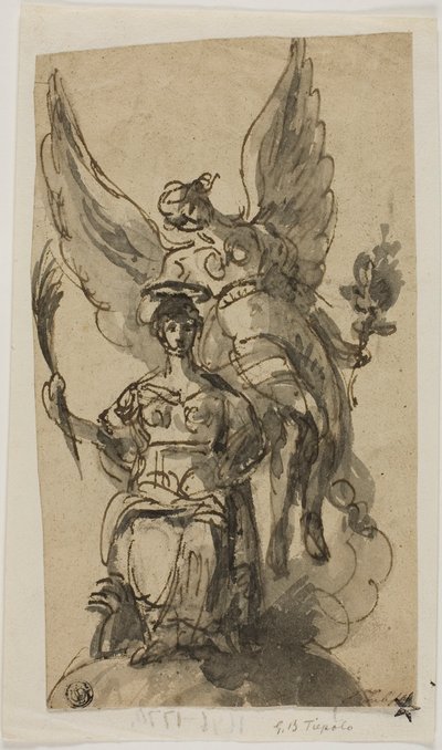 Siedząca kobieta ukoronowana przez anioła autorstwa Giambattista Tiepolo
