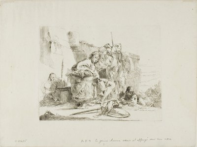 Siedząca młodzież oparta o urnę, z Capricci autorstwa Giambattista Tiepolo