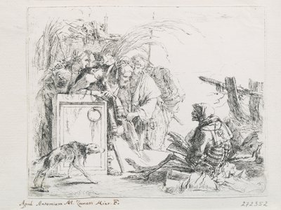 Wizyta przy śmierci. Z serii Capriccios, połowa XVIII wieku. autorstwa Giambattista Tiepolo