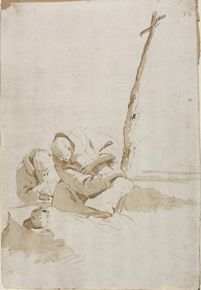 Dwóch mnichów kontemplujących czaszkę autorstwa Giambattista Tiepolo