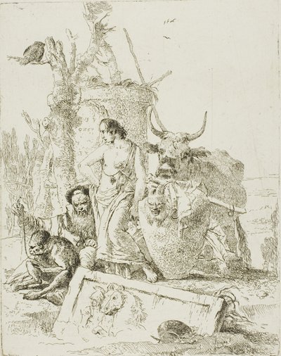 Młodzi pasterze i starzec z małpą, ze Scherzi autorstwa Giambattista Tiepolo