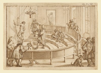 "Accademia Clementina" w Bolonii, z aktem ustawionym przez mistrza rysunku, "Farnese Hercules" poza nią autorstwa Giampietro Zanotti