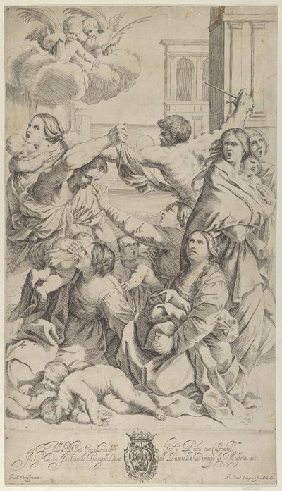 Masakra Niewiniątek, atak na grupę kobiet i dzieci, dwa anioły a..., ca. 1640-70. autorstwa Gian Battista Bolognini