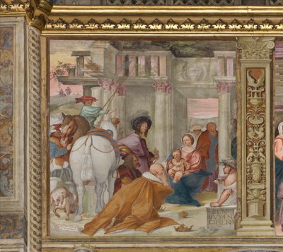 Środkowa Aleja, Piąte Przęsło Północne, Adoracja Magii, Podróż Gian Francesco autorstwa Gian Francesco Bembo