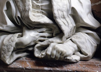 Popiersie Gabrielle Fonseca doktor papieża Innocentego X szczegół dłoni trzymających szatę, z marmuru Fonseca Chapel z 96874 autorstwa Gian Lorenzo Bernini