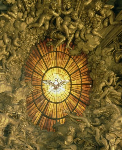 Krzesło św. Piotra, fragment witrażu z tyłu, 1665, fragment z 158488 autorstwa Gian Lorenzo Bernini