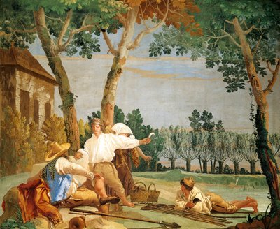 Chłopi w spoczynku, Giandomenico Tiepolo (1727-1804), fresk, Sala Scen Wiejskich w Foresteria (Pensjonat), Villa Valmarana „Ai Nani”, Vicenza, Włochy autorstwa Giandomenico (1727-1804) Tiepolo