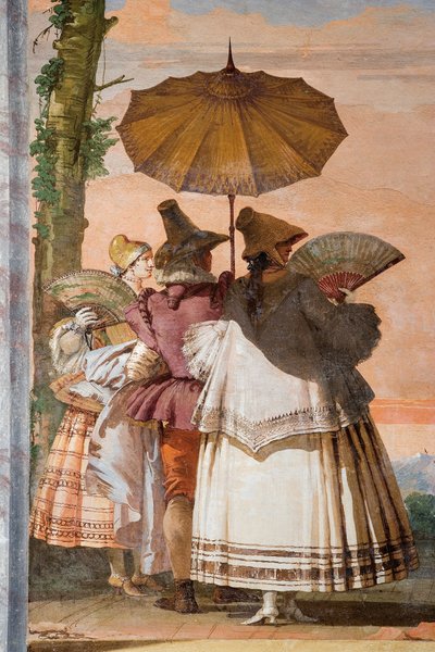 Fragment z Letni spacer, z Sali Pawilonu Gotyckiego, w Foresterii, 1757 autorstwa Giovanni Domenico Tiepolo