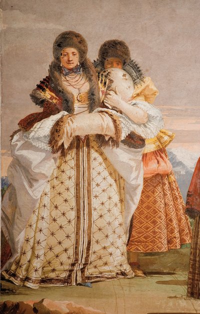Detal ze Spaceru zimowego, z Sali Pawilonu Gotyckiego, w Foresterii, 1757 autorstwa Giovanni Domenico Tiepolo