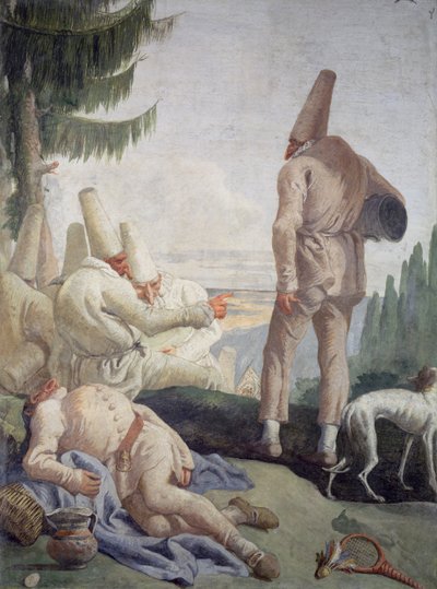 Pulcinella na wakacjach autorstwa Giovanni Domenico Tiepolo