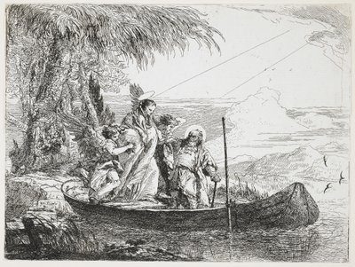 : Święta Rodzina wchodząca do łodzi z Ucieczki do Egiptu, 1750-1753 autorstwa Giovanni Domenico Tiepolo