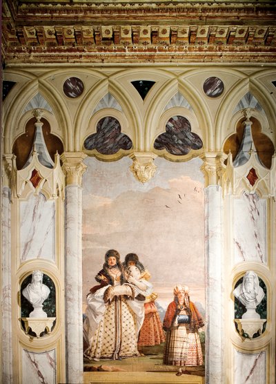 Spacer Zimowy, z Sali Pawilonu Gotyckiego, w Foresterii, 1757 autorstwa Giovanni Domenico Tiepolo