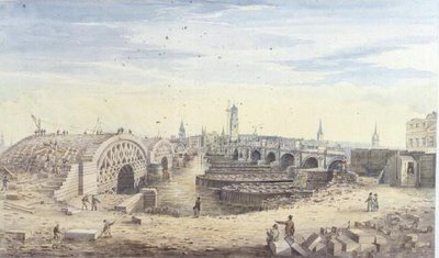 Budowa nowego London Bridge wzdłuż starego London Bridge autorstwa Gideon Yates