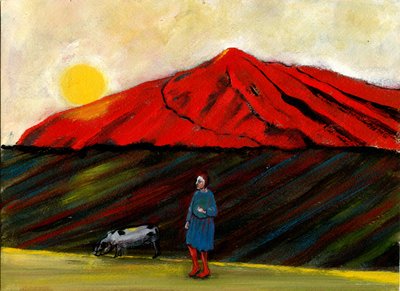 Przywiozłam do domu moją świnię, 2004, (olej na papierze) autorstwa Gigi Sudbury