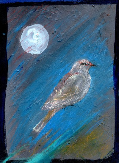 Księżycowy Ptak, 2016, (olej na papierze) autorstwa Gigi Sudbury