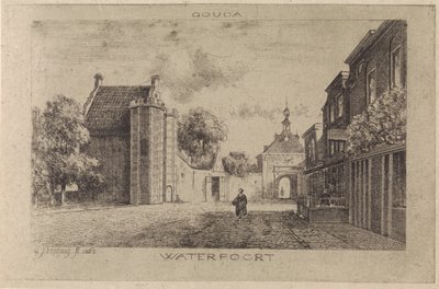 Widok na port wodny w Gouda autorstwa Gijsbertus Johannes Verspuy