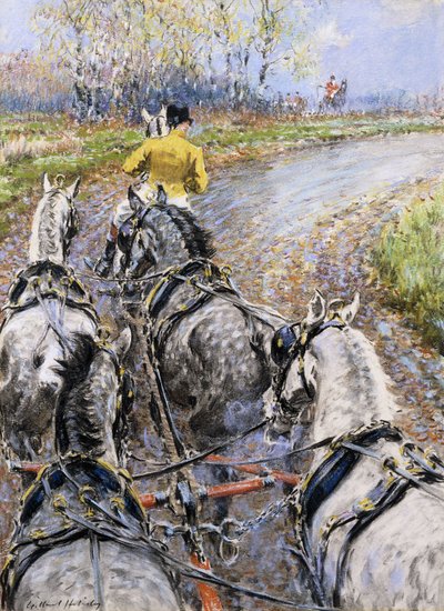 „The Kings Highway”, studium z fotela trenera Old Berkeley; Kogut Koń Zabierający nas na Wzgórze Reigate, autorstwa Gilbert Holiday