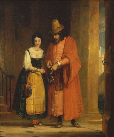 Shylock i Jessica z "Kupca weneckiego", II, ii autorstwa Gilbert Stuart Newton
