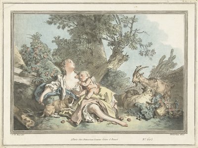Śpiąca Pasterka i Śpiący Amor autorstwa Gilles Antoine Demarteau