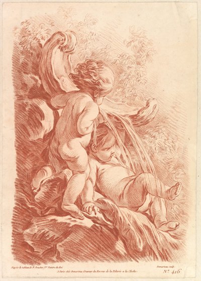 Fontanna z dwoma amorkami, ca. 1773. autorstwa Gilles Demarteau