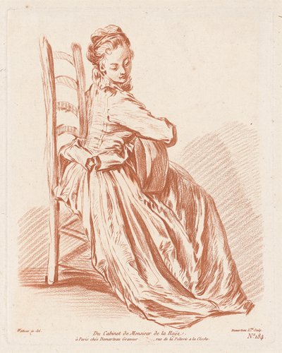 Kobieta grająca na gitarze autorstwa Gilles Demarteau, the Elder, Antoine Watteau